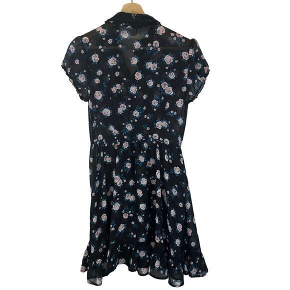 Hot Topic Floral Button-Down Black Chiffon Lace Collar Mini Dress Womens Size M - Picture 10 of 15
